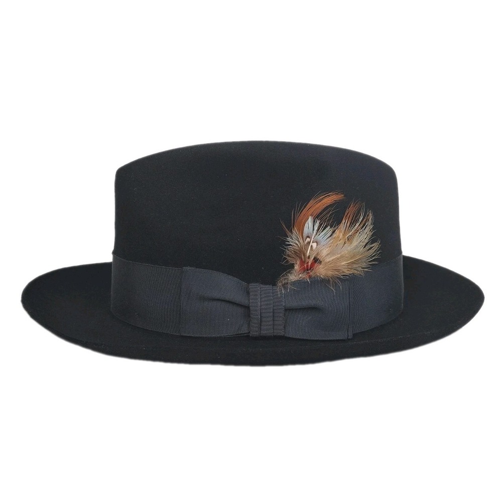 NEW Stetson Temple Fur Felt Fedora Hat THE SOVEREIGN Size 7 7/8 Royal Deluxe BLK